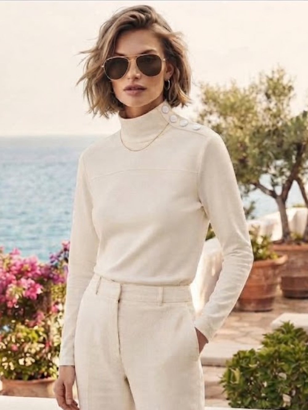 NWT J. Crew Cream Turtleneck Top Nautical Buttons Closure